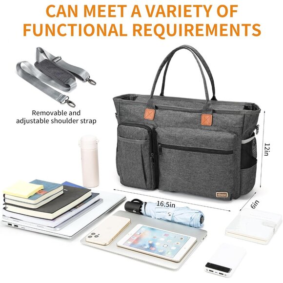 Gray Middle Size Computer Messenger Laptop Tote with 15.6'' Padded Laptop Sleeve - Picture 3 of 6